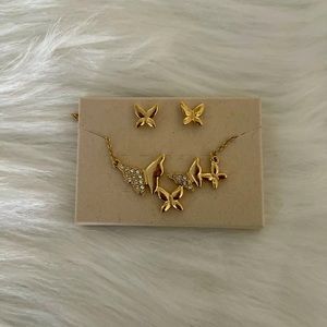 Gold Filled set of Butterflies earrings + Necklace